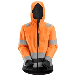 Veste imperméable de travail femme haute visibilité Snickers Workwear 1347 – coloris Orange Haute Visibilité/Noir – vue principa